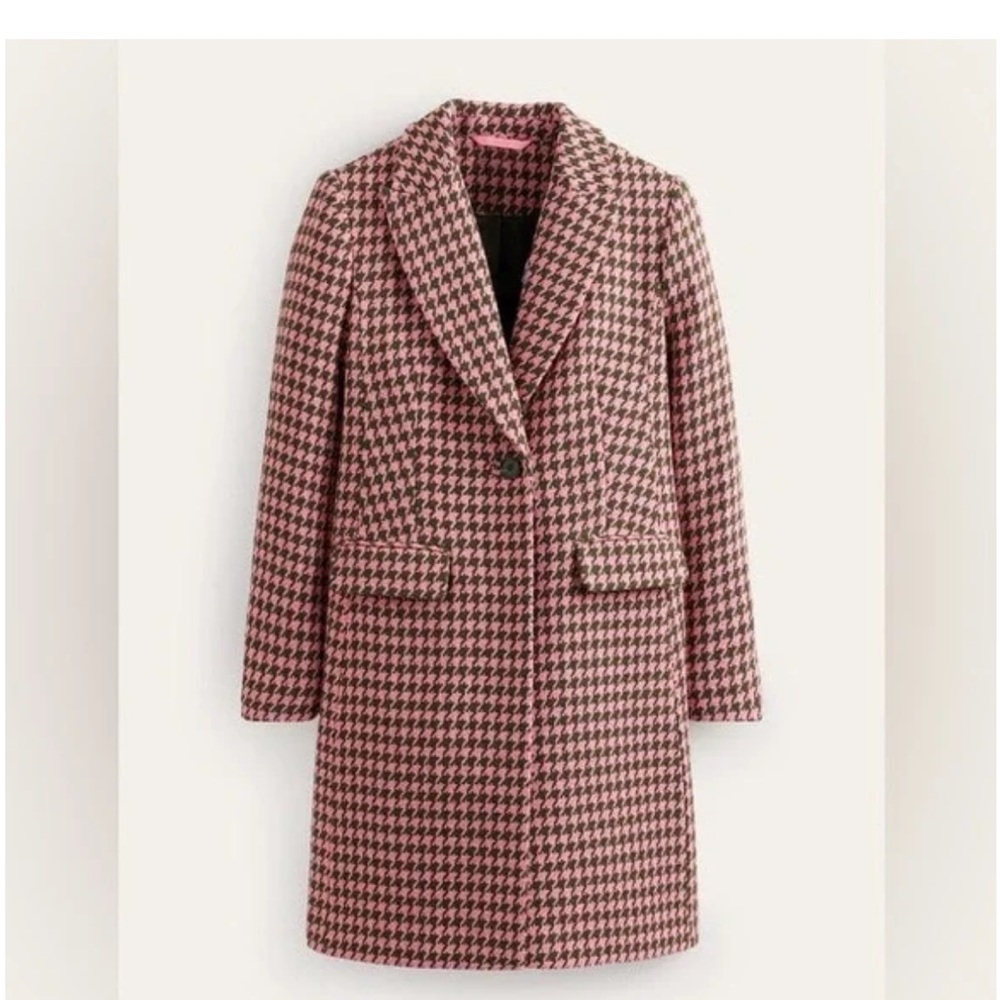 Boden Canterbury Printed Coat in Pink and Khaki Dogstooth - Picture 6 of 6